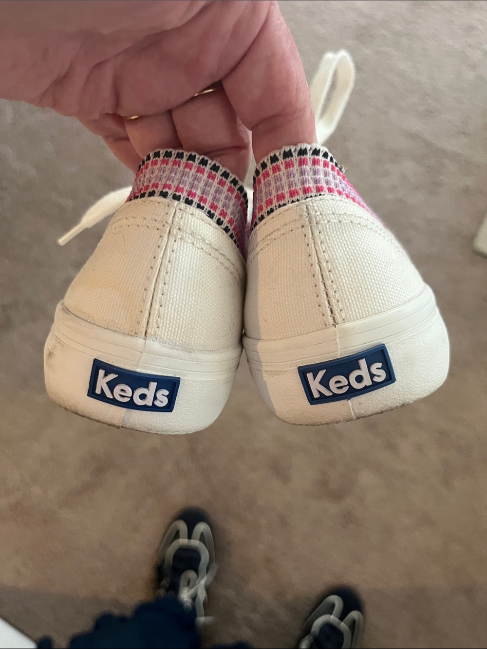 Keds White Canvas Slip-On Woman’s Sneakers with Pink & Black Knit Collar - Picture 3 of 4